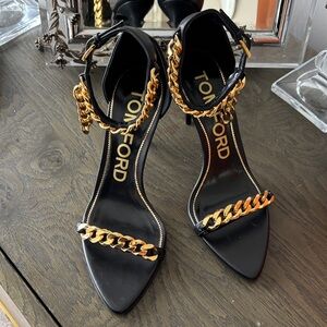 Tom Ford Black Heels with Gold Chain
